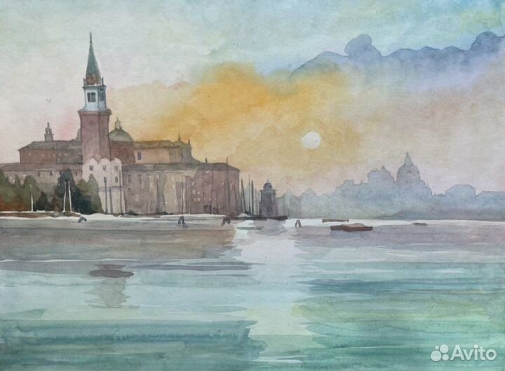Пейзаж акварелью Венеция