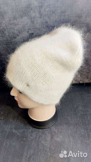 Шапка Бини двойная, пух норки, ручная работа