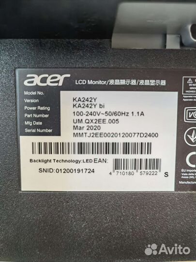 Монитор acer ka242ybi