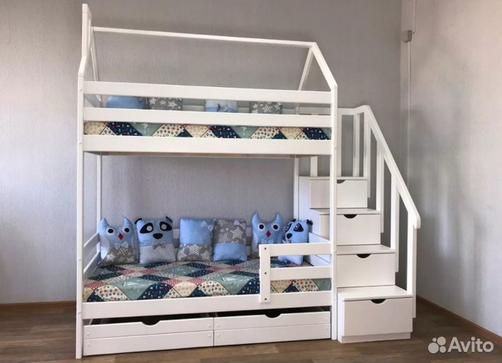 Двухъярусная детская кровать Эко -12 домик - комод