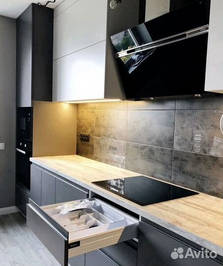 Прямая кухня мдф фасады