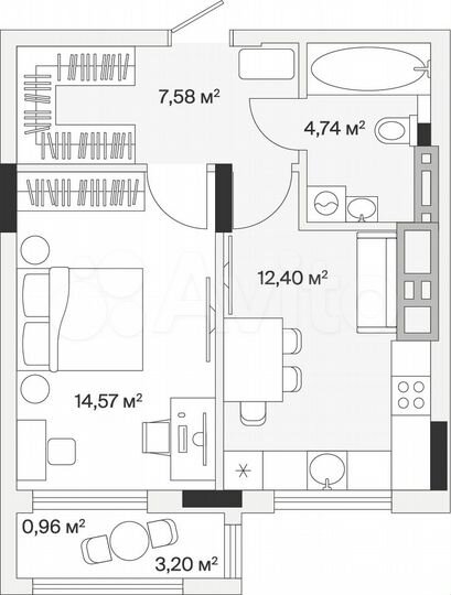 1-к. квартира, 40,3 м², 6/7 эт.
