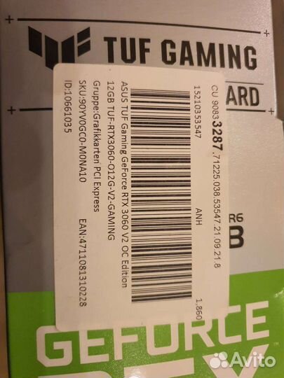 Видеокарта asus TUF GeForce RTX 3060 V2 OC 12GB