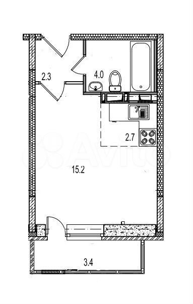 Своб. планировка, 28,2 м², 3/17 эт.