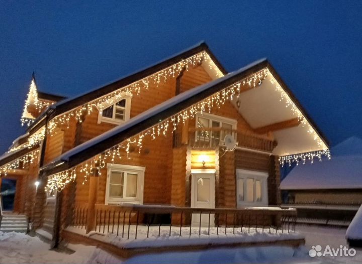 Украшение домов гирляндами бахрома, неон / Химки