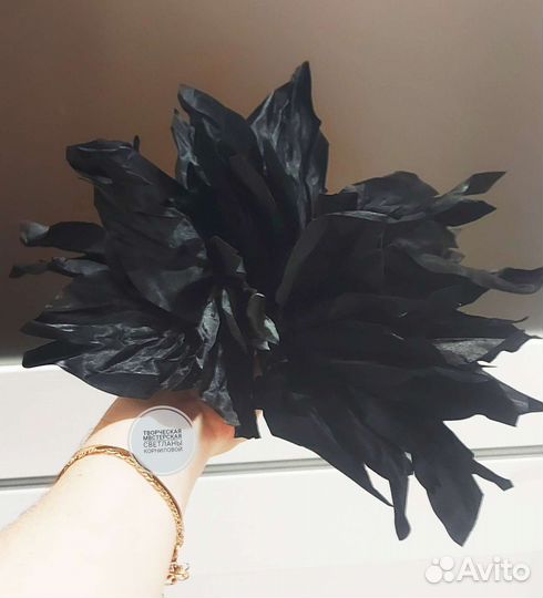 Брошь Цветок из ткани Черный