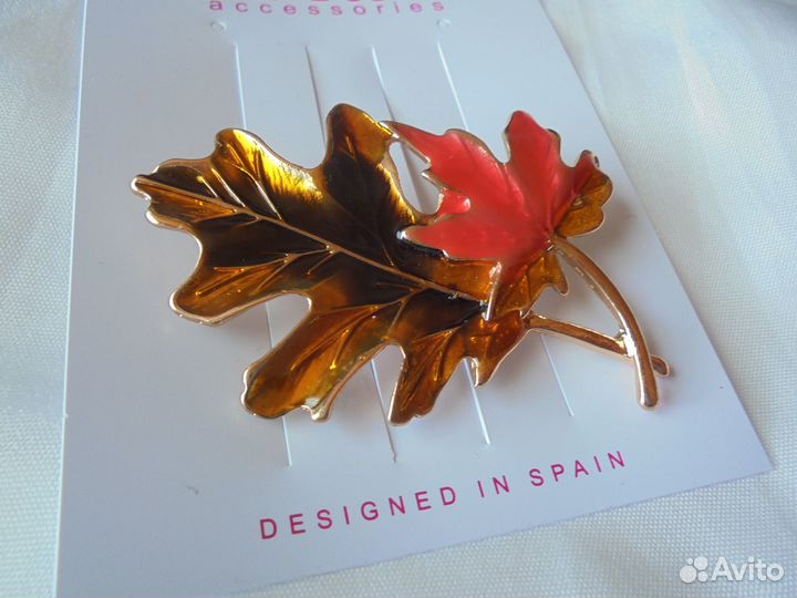 Брошь кленовые листья 7Х5 см дизайн испания