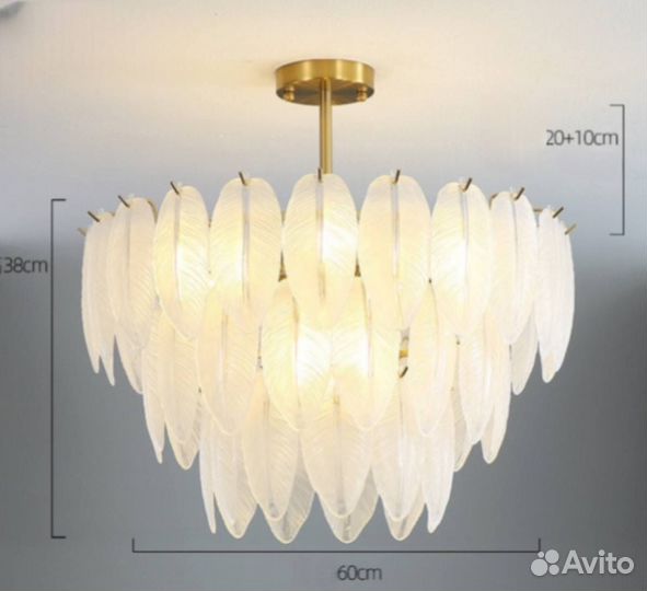 Стеклянная подвесная люстра с перьями, 3 уровня
