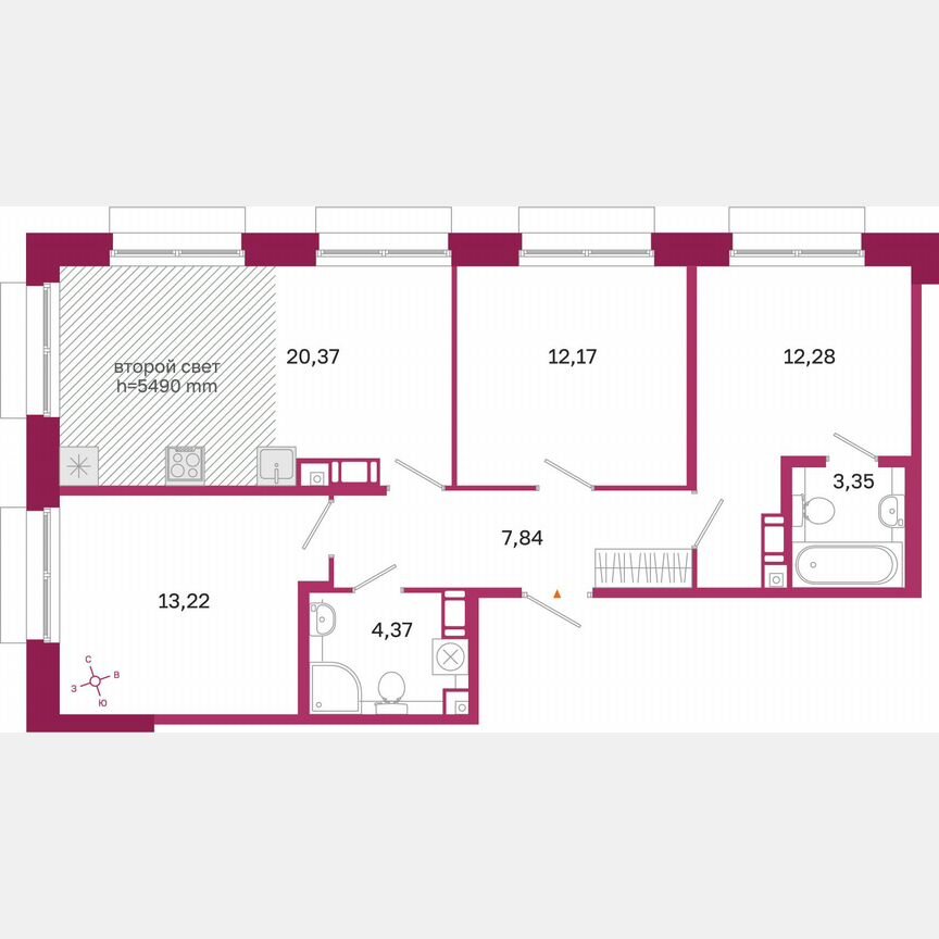 3-к. квартира, 73,6 м², 10/10 эт.