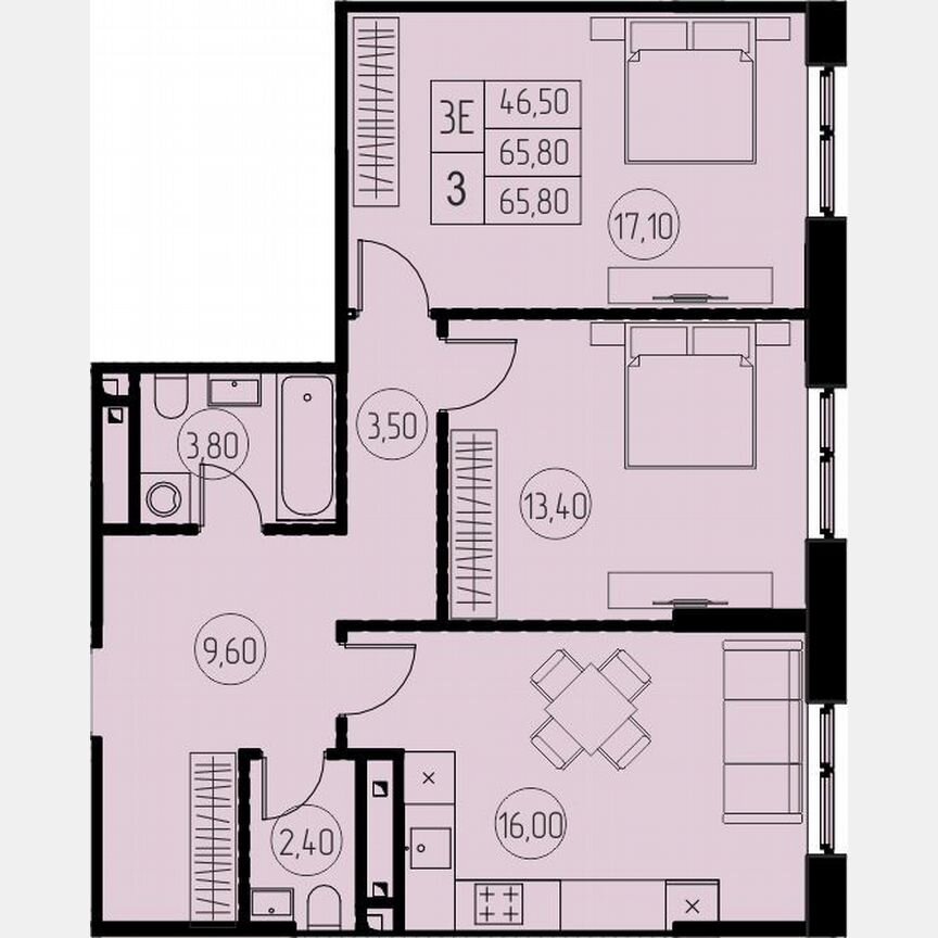 3-к. квартира, 65,8 м², 17/28 эт.