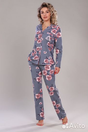 Оптом. ТК роз Пижама - серый-розовый №Н-215