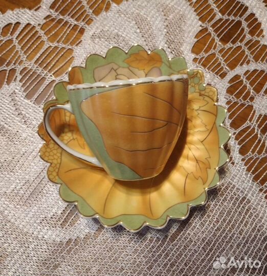 Новая фарфоровая кофейная чашка (80 мл) с блюдцем