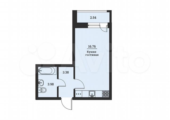 Квартира-студия, 25,4 м², 2/16 эт.