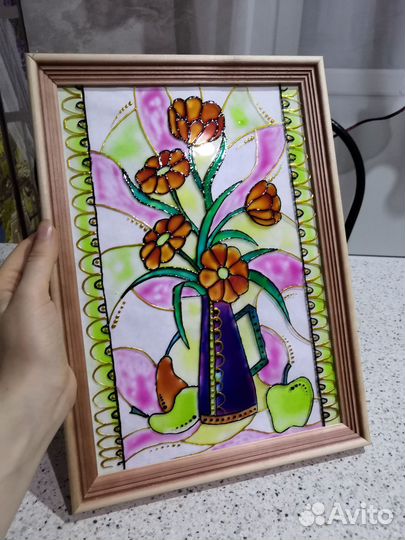 Витражная картина натюрморт цветы