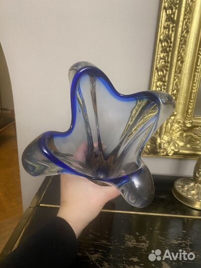 Винтаж чехословакия ваза цветное стекло тяжелая