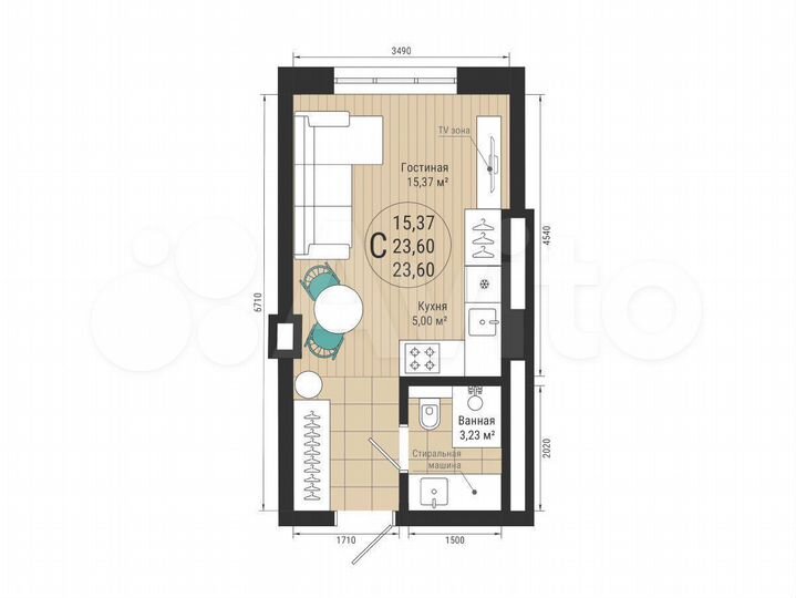 Квартира-студия, 23,6 м², 17/27 эт.