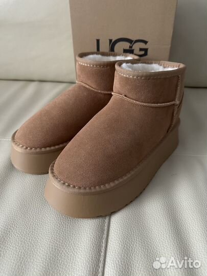 Женские угги с теплым мехом коричневые