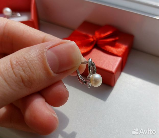 Серьги серебрянные с жемчугом и фианитами