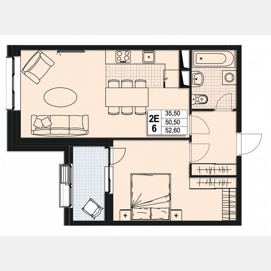 1-к. квартира, 50,5 м², 10/10 эт.