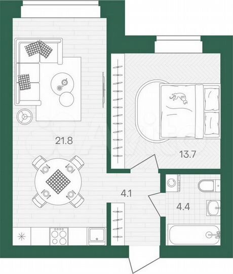 1-к. квартира, 45,1 м², 2/10 эт.
