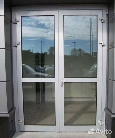 Входная остекленная алюминиевая дверь (2 створки)