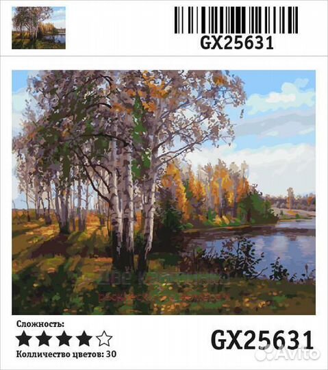 Картина по номерам 40x50 Березовая роща у небольшо