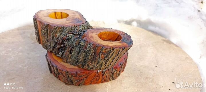 3 деревянных подсвечника ручной работы