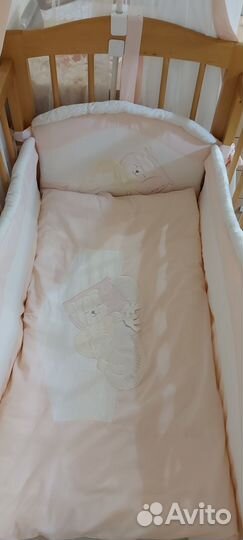 Детская кроватка с маятником+бортиками и бельём