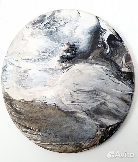 Картина круглая стильная абстракция серый цвет