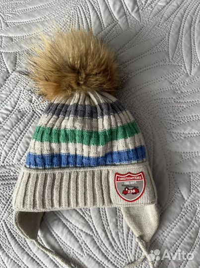 Шапка с натуральным помпоном р.46-48