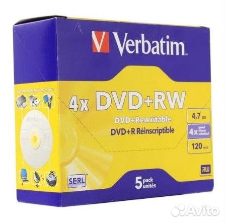Оптический диск DVD+RW Verbatim 4.7гб 4x уп.5штук