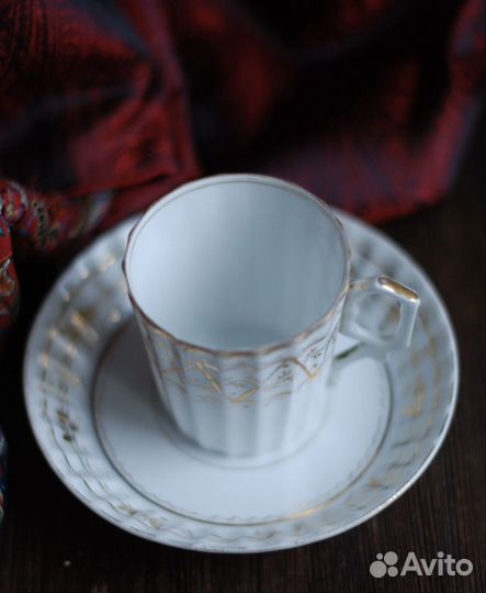 Кофейная пара антикварная Кузнецов фарфор