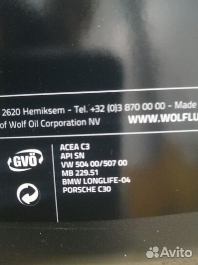 Масло моторное wolf OE level tech 5W30 VW 504/507