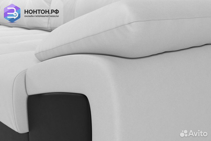 Диван угловой еврокнижка Нэстор экокожа белая / че