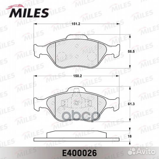 Колодки тормозные дисковые перед E400026 Miles