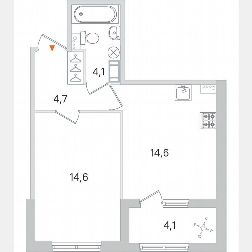 1-к. квартира, 40,1 м², 2/4 эт.