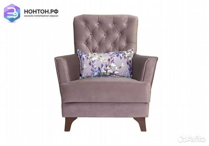 Кресло Ирис серо-розовое / сиреневые ветви