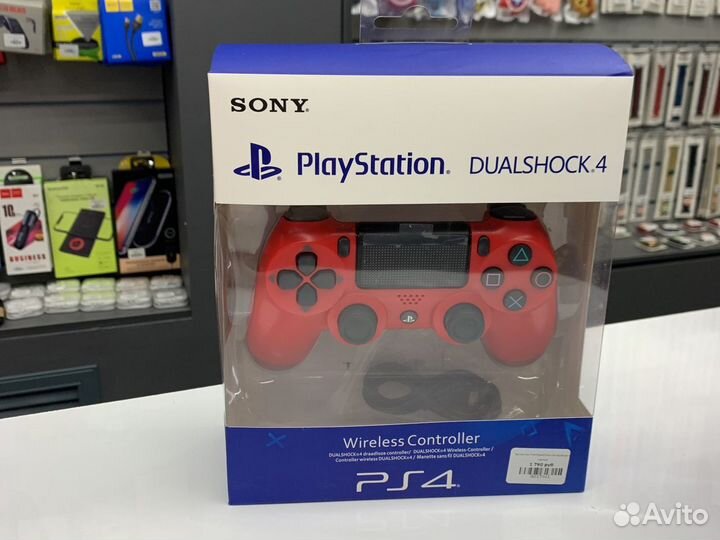 Джойстик PS4 красный беспроводной