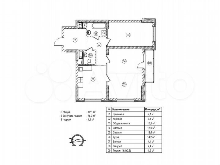 3-к. квартира, 78,2 м², 4/19 эт.