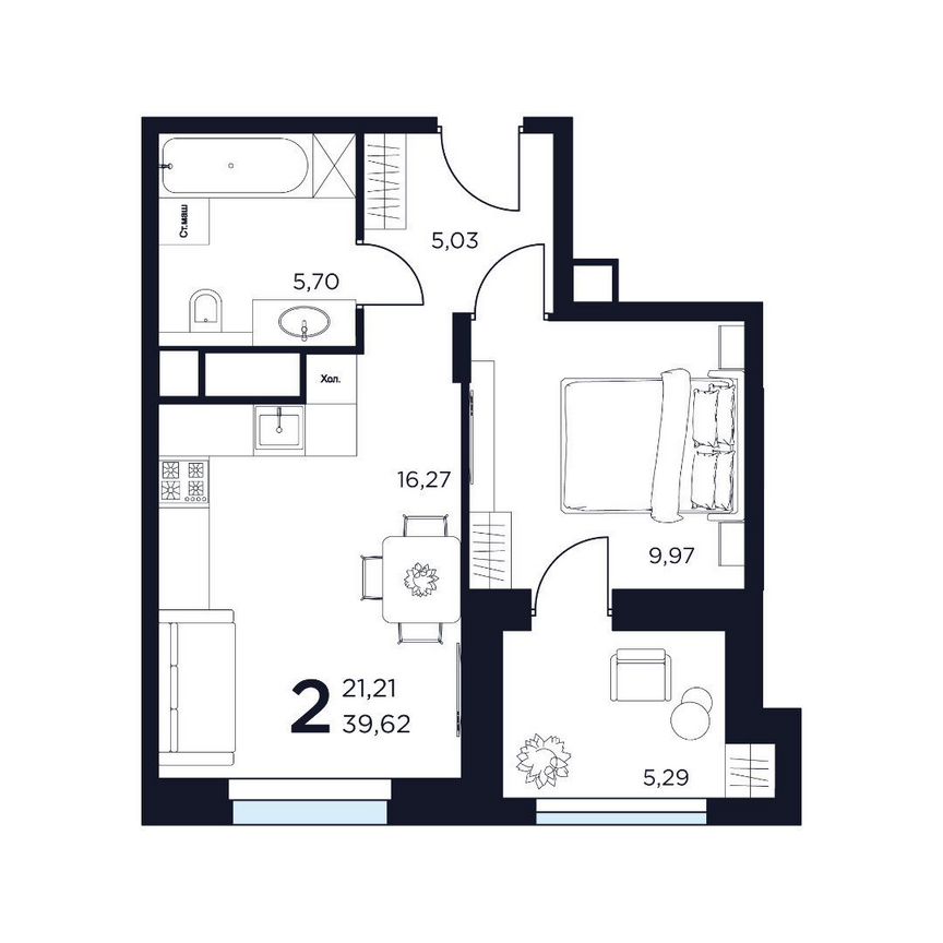1-к. квартира, 39,6 м², 1/8 эт.