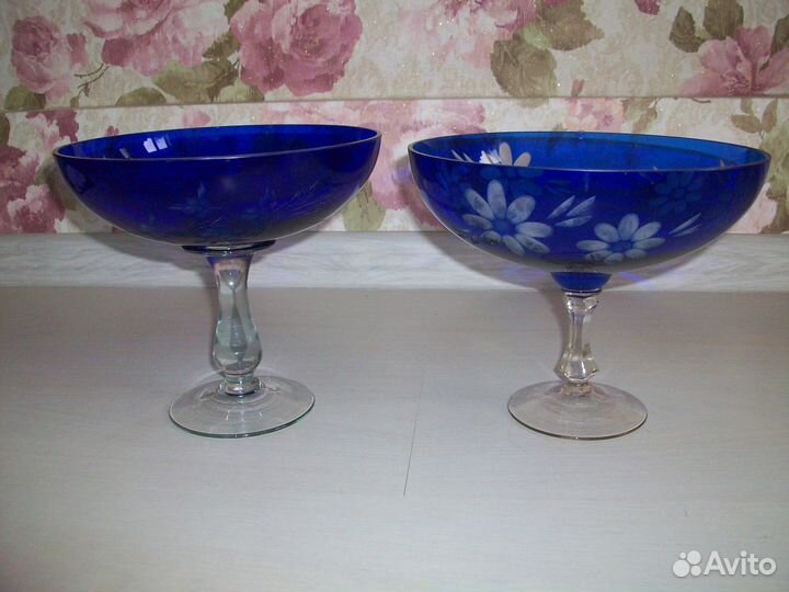 Фруктовницы кобальт 2хслойное ст. на ножке СССР