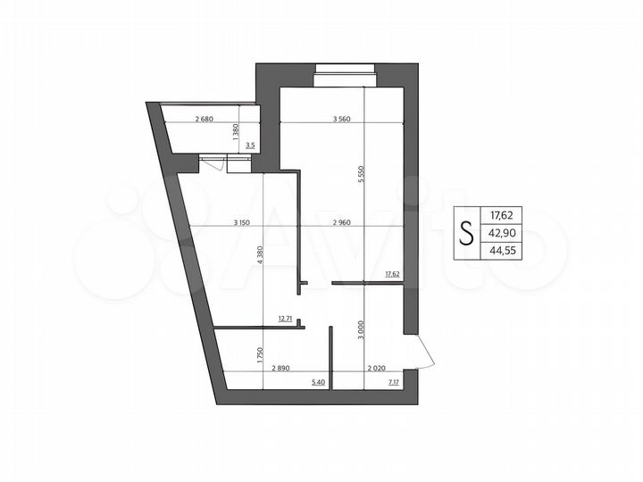 1-к. квартира, 44,6 м², 5/5 эт.