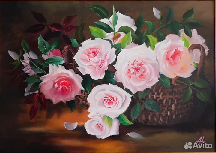 Картина масло холст 82*62 цветы букет розы