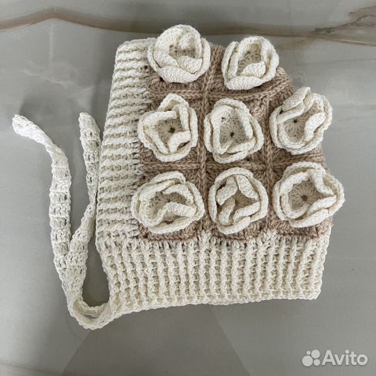 Вязаная шапка с розочками цветами y2k prada