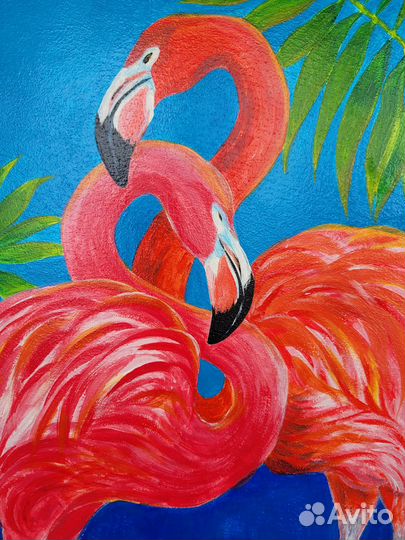 Картина Розовые фламинго, акрил 25х30