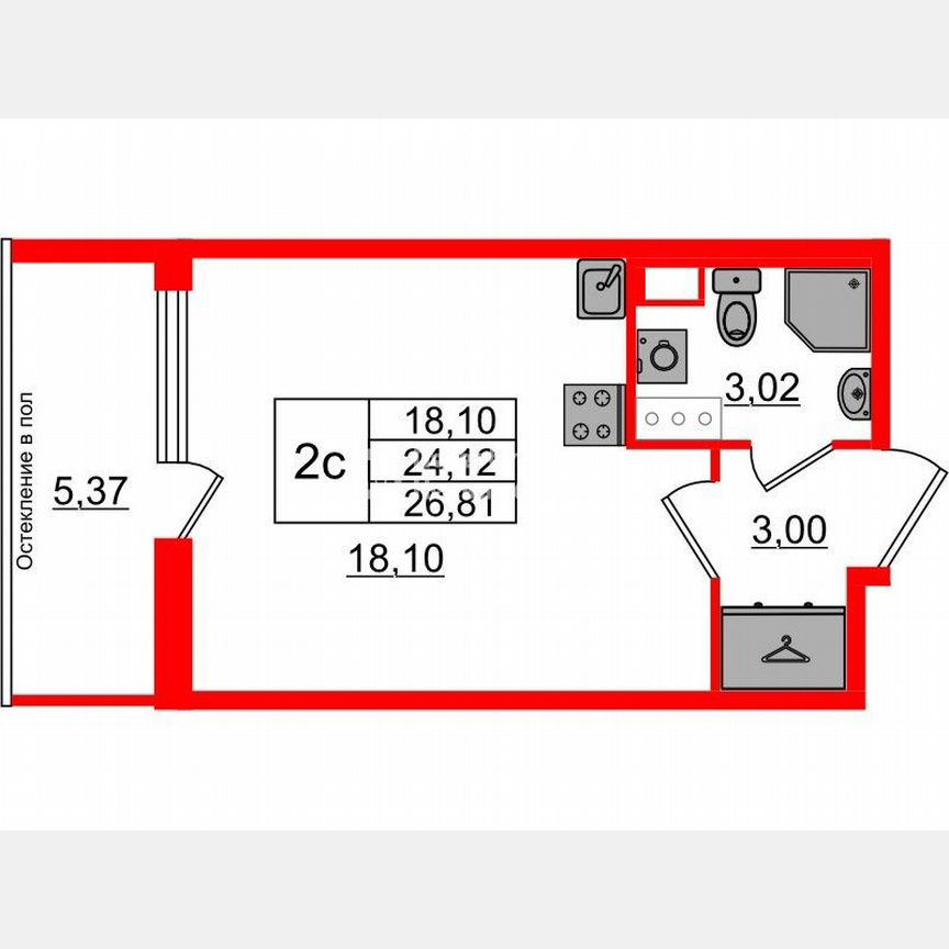 Квартира-студия, 24,1 м², 10/12 эт.