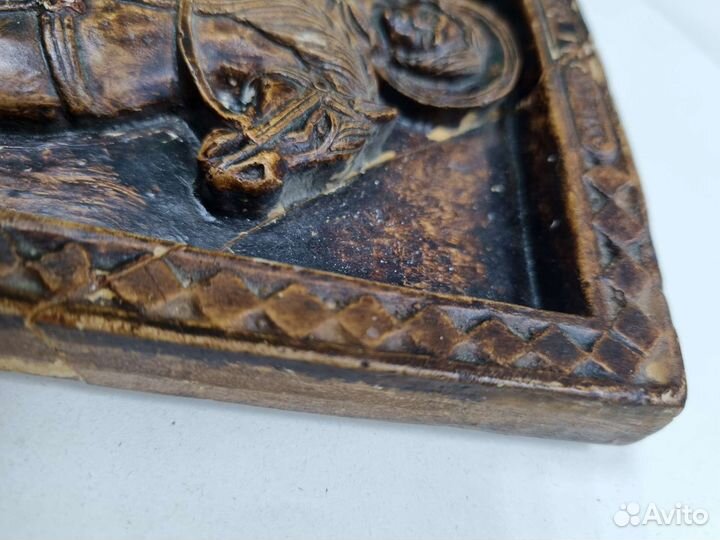 Старинная Икона Георгий Победоносец. Гипс