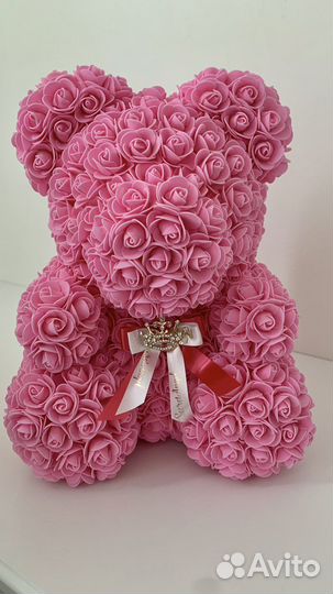 Мишка из роз 40 см. Нежно-розовый