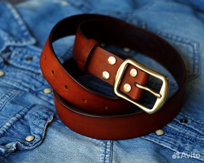 Ремень 35 мм из натуральной кожи Рыжий