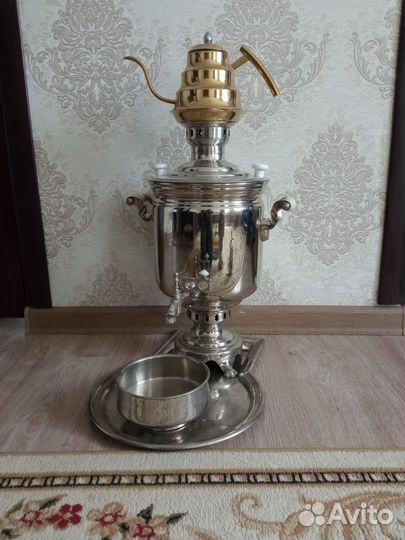 Самовар на дровах старинный никелированный латунь